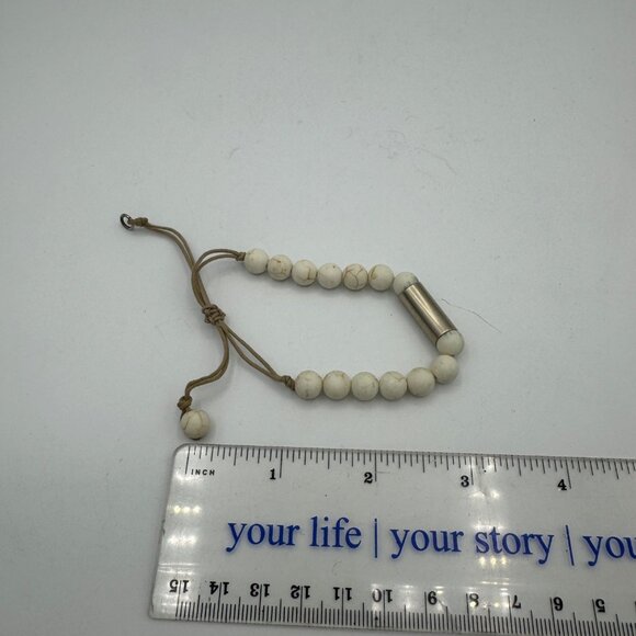 White Beaded Bracelet With Gold Cylinder Accent & Adjustable Cord - Picture 3 of 3